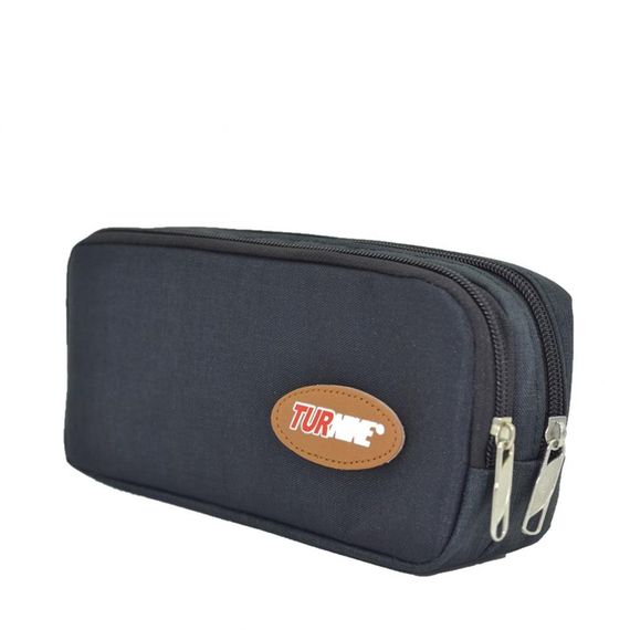 Double Pocket Linen Pencil Bag Black - photo 3