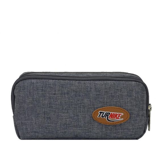 Double Pocket Linen Pencil Bag Gray