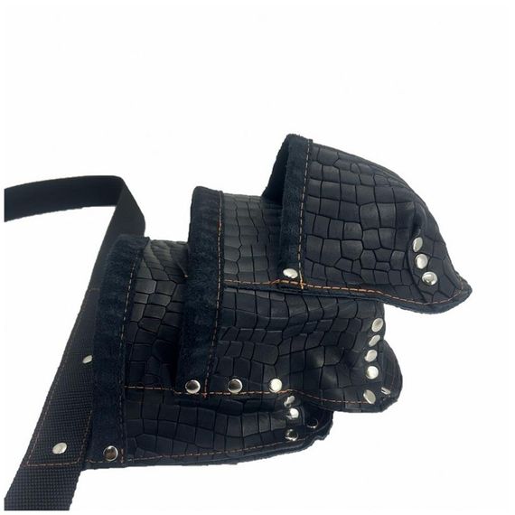 Genuine Crocodile Leather Technician Nail Bib With Pocket Waist Bag Black - photo 5