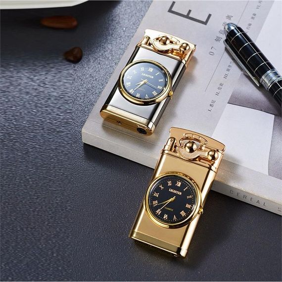 Double Torch Jet Lighter with Quartz Watch Gold - photo 3