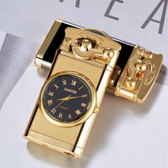 Double Torch Jet Lighter with Quartz Watch Gold - photo 4