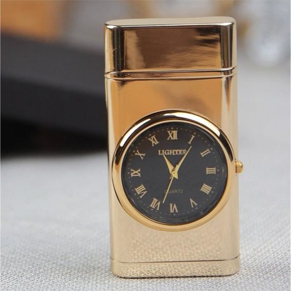 Quartz Clock Torch Jet Lighter Gold - photo 3