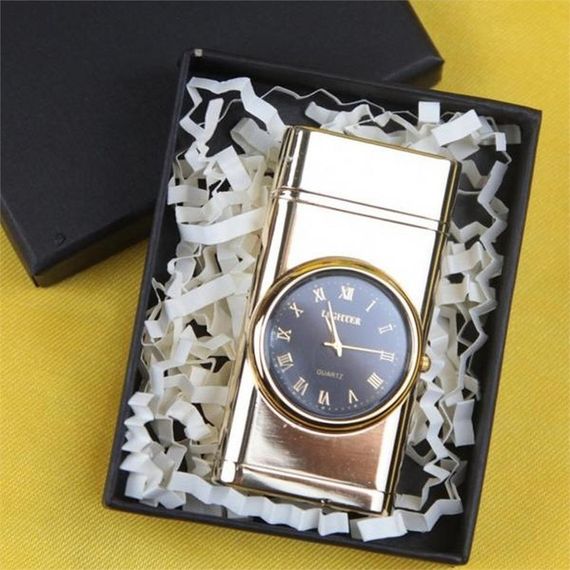 Quartz Clock Torch Jet Lighter Gold - photo 4