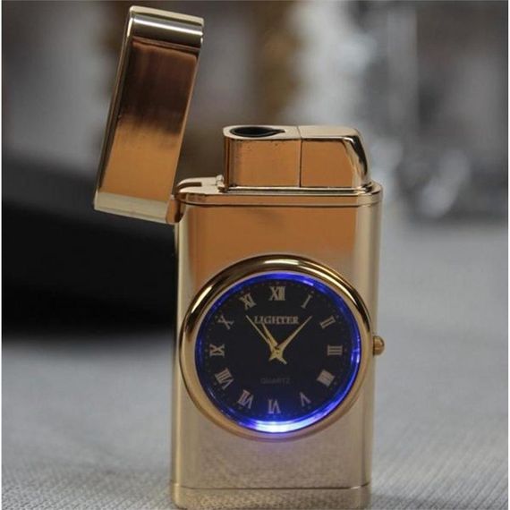 Quartz Clock Torch Jet Lighter Gold - photo 1