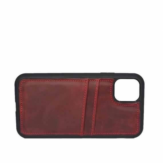 Кожаный чехол для iPhone 13 с картами, красный, 100% натуральная кожа, легкий, с защитой экрана, съемный, для удобного использования камеры - фото 2