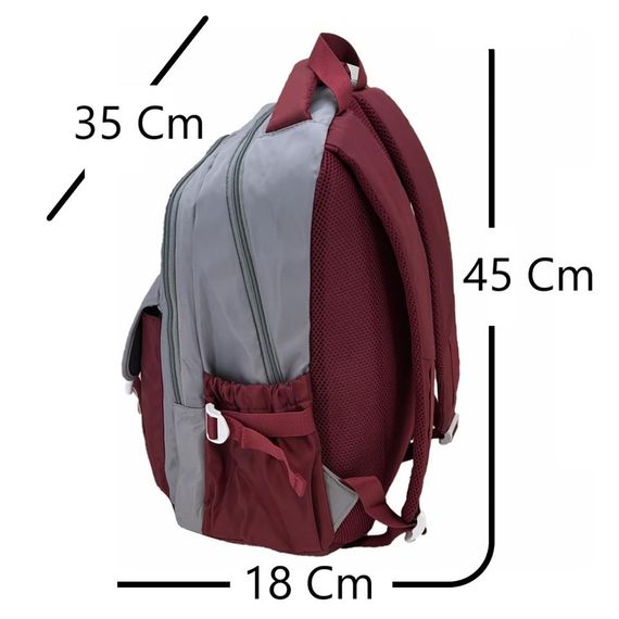 حقيبة ظهر مدرسية يانغ 51640 بحجم 45x35x18 سم لون Bordo، مع مقبض وحمالات قابلة للتعديل وفتح سريع للمنظم وجيبين أماميين بسحّاب - صورة 2