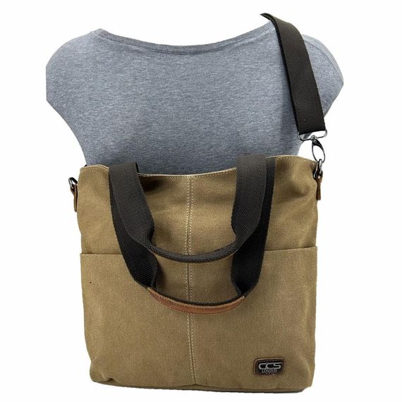Ççs 31489 Çift Bölmeli Kanvas Kadın El ve Omuz Çanta Kahve - photo 5