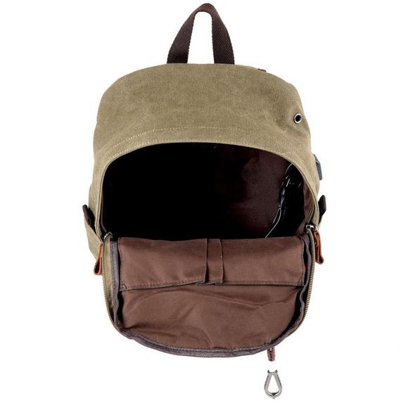 Ççs London 51568 Kanvas Usb Usb Çıkışlı Sırt Çantası Haki - fotoğraf 4