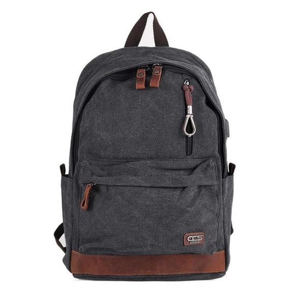 Рюкзак ÇÇS London 51568 из.canvas с USB выходом, черный, 15,6 дюймов, регулируемые ремни, 2 кармана на молнии - фото 1