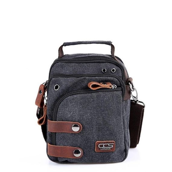 Ççs London 31471 Canvas Shoulder Strap Mini Messenger Bag Black - photo 1