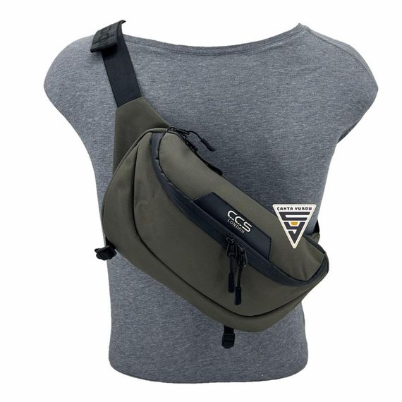 ÇÇS London 31412 Çift Gözlü XL Bel Çantası Haki - fotoğraf 5