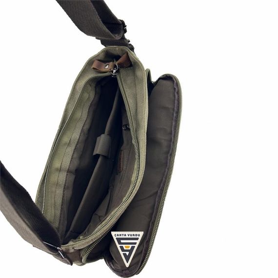 Ççs London 31472 Canvas Messenger Bag Briefcase Green - photo 3