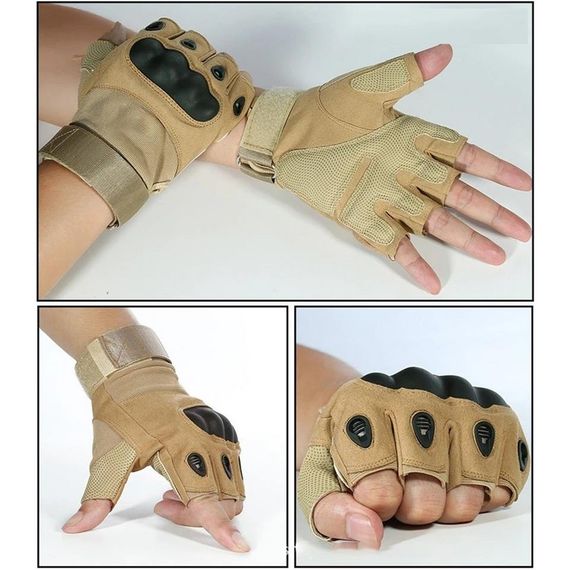 Тактические перчатки с защитой для пальцев, полуперчаточные, коричневые, из прочного материала, с хорошей вентиляцией и защитой от ударов - фото 3
