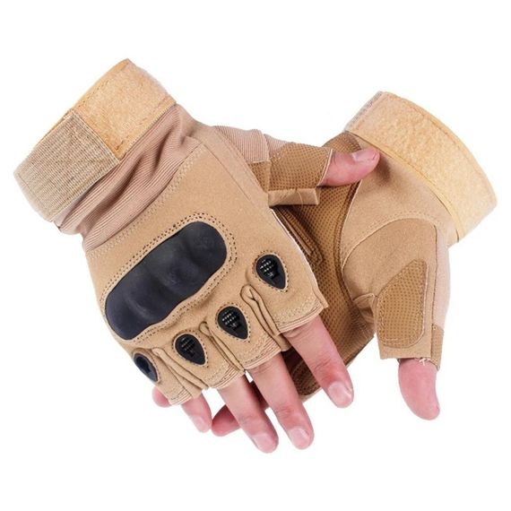 Тактические перчатки с защитой для пальцев, полуперчаточные, коричневые, из прочного материала, с хорошей вентиляцией и защитой от ударов - фото 2