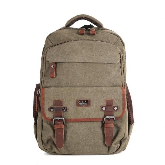 Рюкзак ÇÇS London 51567 з канвасу, оливковий, з відділенням для ноутбука 15,6 дюймів, регульованим ременем та додатковими кишенями - фото 1