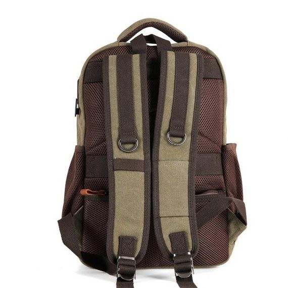 Рюкзак ÇÇS London 51567 з канвасу, оливковий, з відділенням для ноутбука 15,6 дюймів, регульованим ременем та додатковими кишенями - фото 2