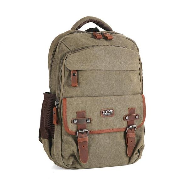 Рюкзак ÇÇS London 51567 з канвасу, оливковий, з відділенням для ноутбука 15,6 дюймів, регульованим ременем та додатковими кишенями - фото 5