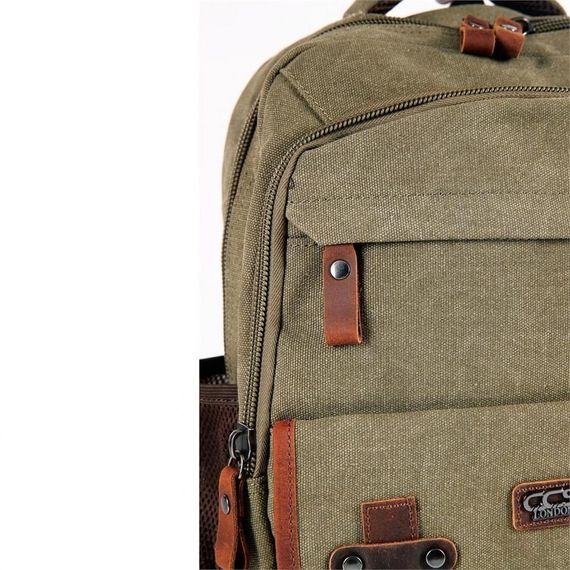 Рюкзак ÇÇS London 51567 з канвасу, оливковий, з відділенням для ноутбука 15,6 дюймів, регульованим ременем та додатковими кишенями - фото 4