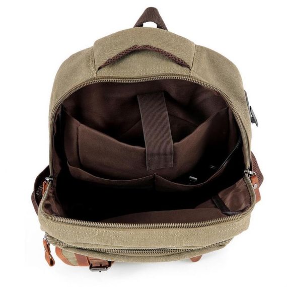 Рюкзак ÇÇS London 51567 з канвасу, оливковий, з відділенням для ноутбука 15,6 дюймів, регульованим ременем та додатковими кишенями - фото 3