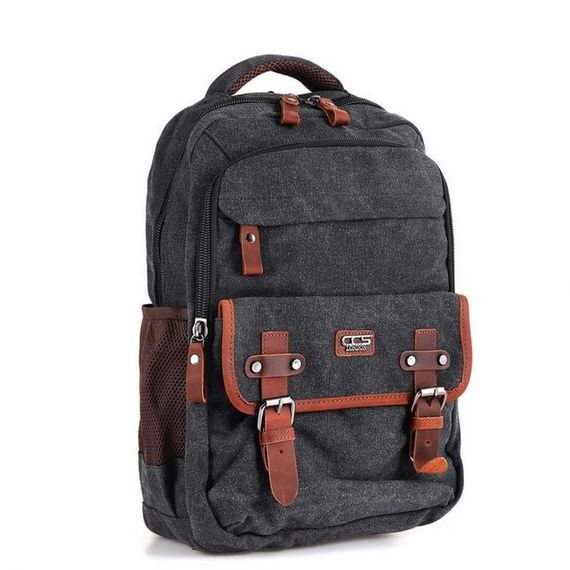 Рюкзак ÇÇS London 51567 из канваса черного цвета с отделением для ноутбука 15,6 дюймов и регулируемыми плечевыми ремнями - фото 4