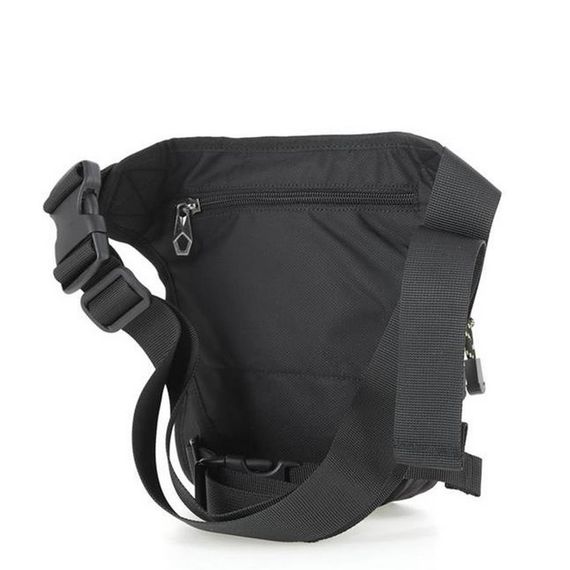 Чоловіча чорна сумка для мотоцикла на пояс та ногу, водостійка, регульовані ремені, 2 відділення на блискавці - фото 3