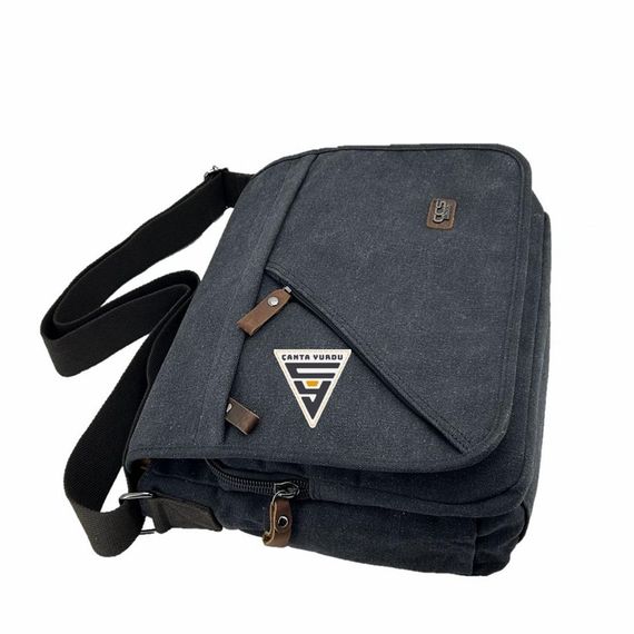Ççs London 31472 Canvas Messenger Bag Briefcase Black - photo 3