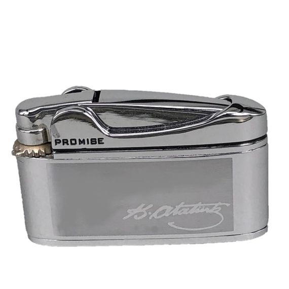 Atatürk İmzalı İbelo Tarz Gazlı Çakmak Gümüş Renk - fotoğraf 1