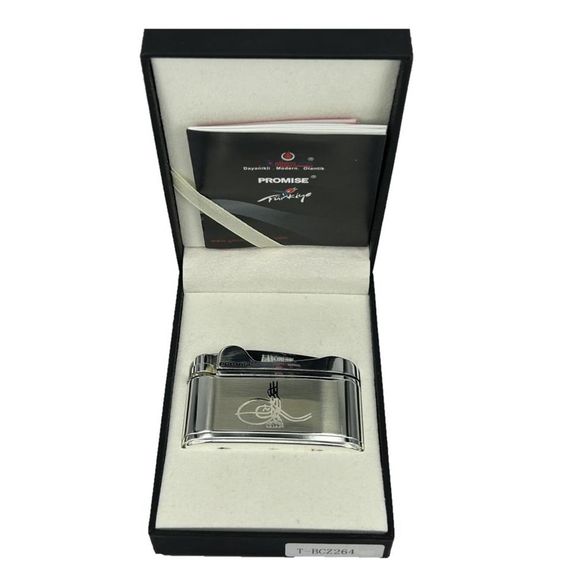 Osmanlı Tuğralı Gazlı Çakmak Gümüş Renk - fotoğraf 4