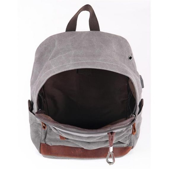 Рюкзак Ççs London 51568 с USB виходом сірий, канвас, 1 основне відділення, 15,6'' для комп'ютера, 2 передніх кишені, регульовані ремені - фото 3