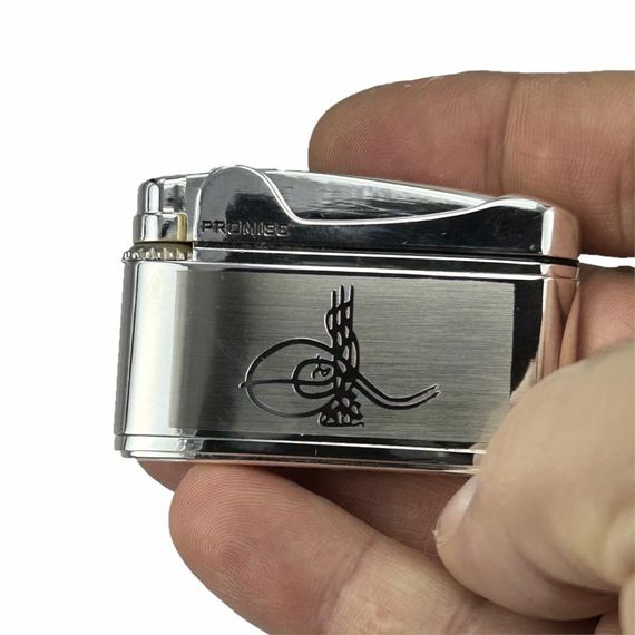 Osmanlı Tuğralı Gazlı Çakmak Gümüş Renk - fotoğraf 3