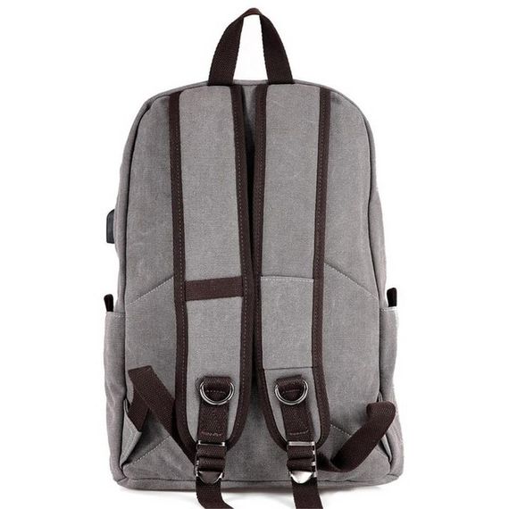 Рюкзак Ççs London 51568 с USB виходом сірий, канвас, 1 основне відділення, 15,6'' для комп'ютера, 2 передніх кишені, регульовані ремені - фото 2