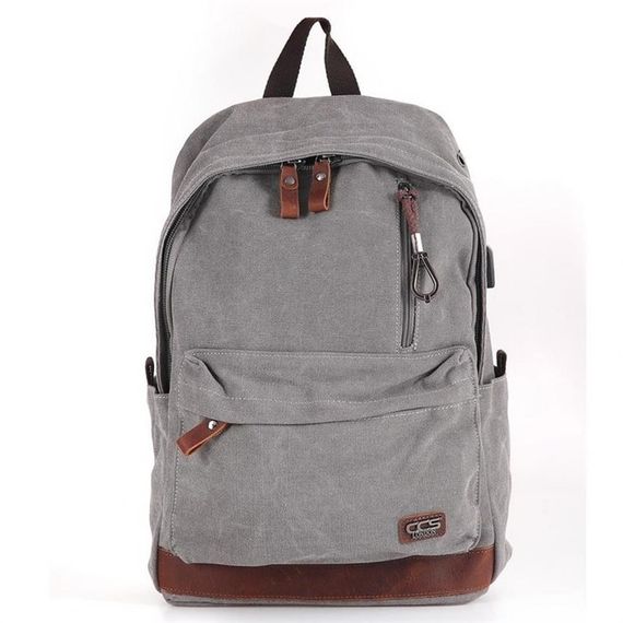 Рюкзак Ççs London 51568 с USB виходом сірий, канвас, 1 основне відділення, 15,6'' для комп'ютера, 2 передніх кишені, регульовані ремені - фото 1
