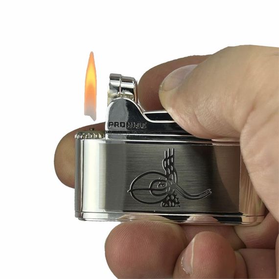 Osmanlı Tuğralı Gazlı Çakmak Gümüş Renk - fotoğraf 2