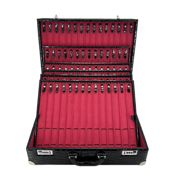 Чорна сумка для перевезення та зберігання ювелірних виробів з місцем для 85 тиса, розміри 52x43x14 см, з якісного штучного матеріалу - фото 1