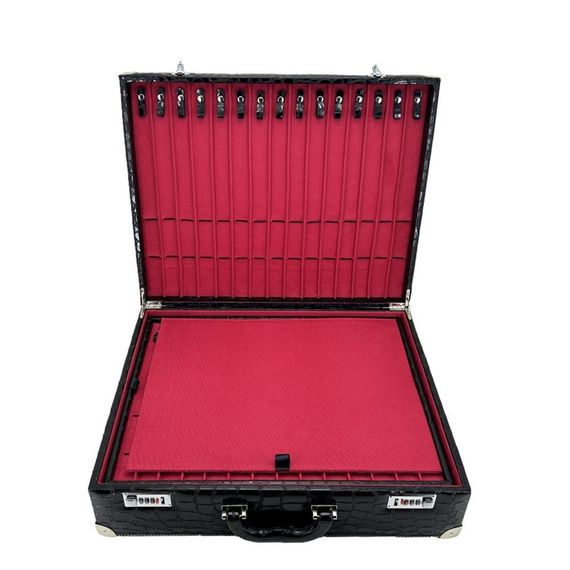 Чорна сумка для перевезення та зберігання ювелірних виробів з місцем для 85 тиса, розміри 52x43x14 см, з якісного штучного матеріалу - фото 3