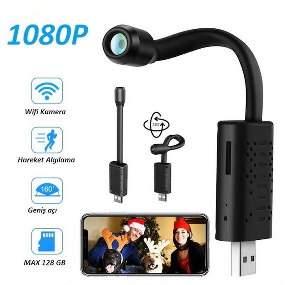 Микро Wi-Fi USB-камера для живых трансляций, черная, поддержка 128 ГБ, запись без интернета, управление движением, низкое энергопотребление - фото 1