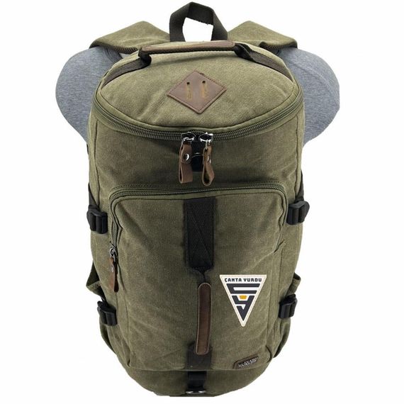 Рюкзак ÇÇS London 51566 из водонепроницаемого канваса, отделение для ноутбука, регулировка плечевых лямок, цвет хаки, размеры 26x49x25 см - фото 3