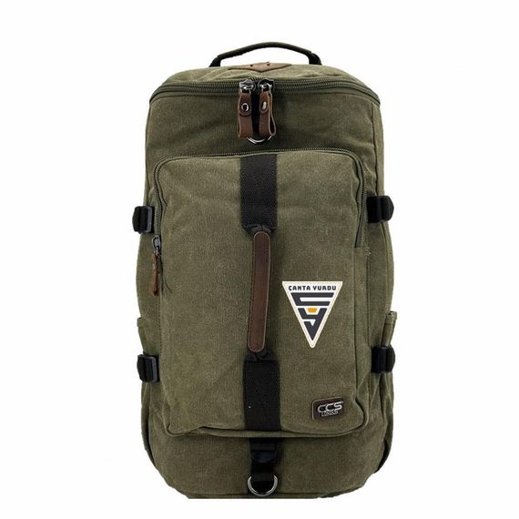 Рюкзак ÇÇS London 51566 из водонепроницаемого канваса, отделение для ноутбука, регулировка плечевых лямок, цвет хаки, размеры 26x49x25 см - фото 1