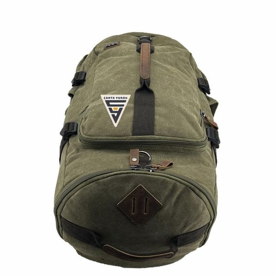 Рюкзак ÇÇS London 51566 из водонепроницаемого канваса, отделение для ноутбука, регулировка плечевых лямок, цвет хаки, размеры 26x49x25 см - фото 2