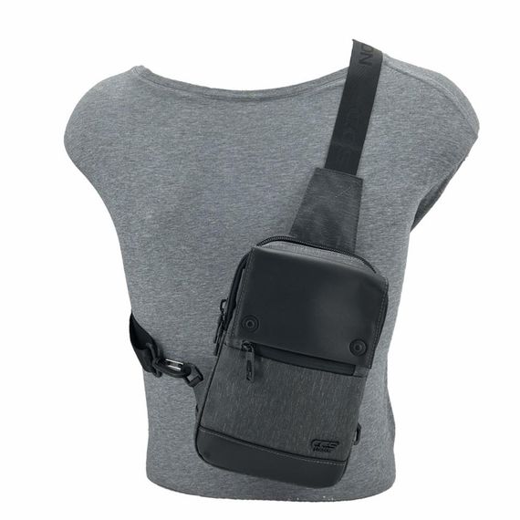 Сумка Ccs Bodybag 31161, серая, одно肩ная, дождевлагозащитная, легкий полиэстер, регулируемые лямки, передние карманы с молнией - фото 5