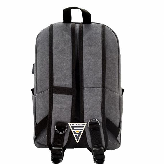 Чоловічий рюкзак Ççs London 51568 сірого кольору з USB входом, водонепроникна канвас, відділ для ноутбука до 15,6 дюймів, з натуральними шкіряними деталями - фото 4