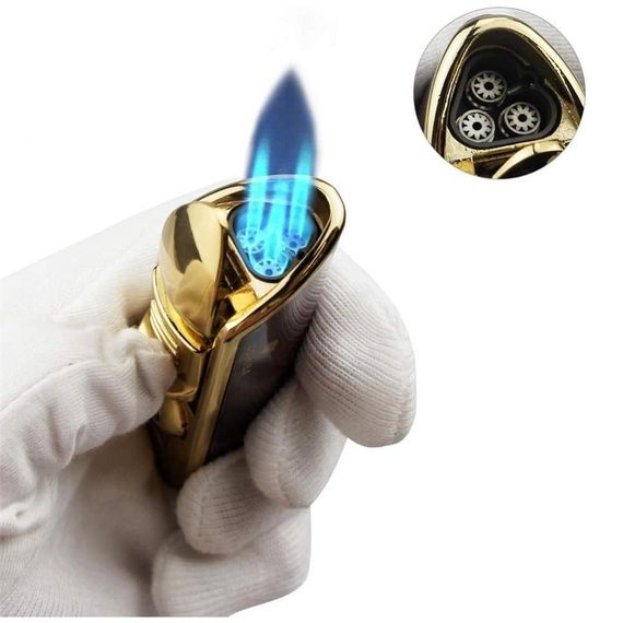 Классическая зажигалка Cohiba CCM0214 с 3-х струйным пламенем, металлическая, желтая, с механизмом для сигар и возможностью регулировки газа - фото 3