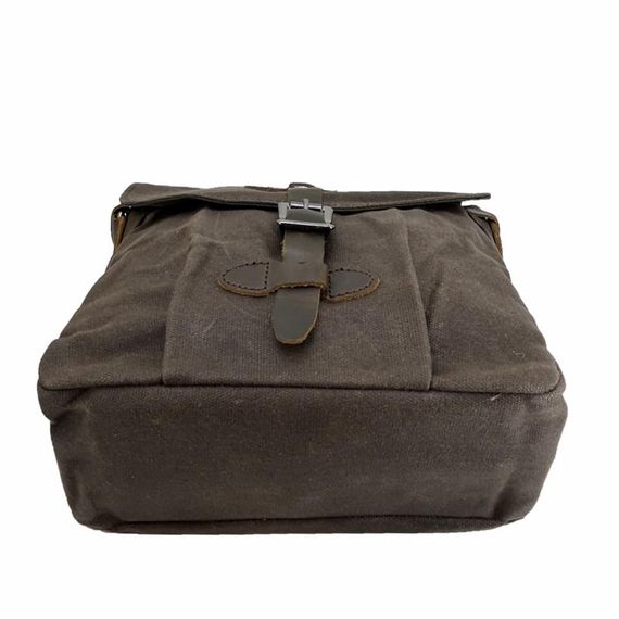 Сумка через плече з вінтажної канвасної тканини та натуральної шкіри, водонепроникна, розміри 26X22X10 см, коричнева, з магнітною застібкою - фото 5