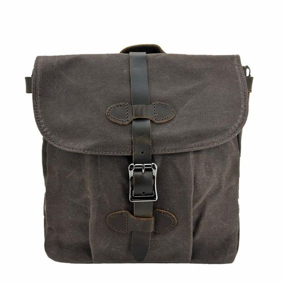 Сумка через плече з вінтажної канвасної тканини та натуральної шкіри, водонепроникна, розміри 26X22X10 см, коричнева, з магнітною застібкою - фото 1