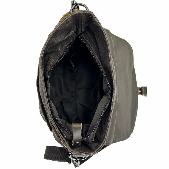 Сумка через плече з вінтажної канвасної тканини та натуральної шкіри, водонепроникна, розміри 26X22X10 см, коричнева, з магнітною застібкою - фото 3