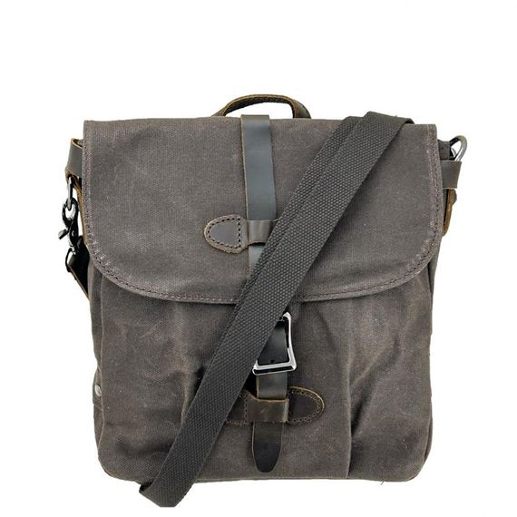 Сумка через плече з вінтажної канвасної тканини та натуральної шкіри, водонепроникна, розміри 26X22X10 см, коричнева, з магнітною застібкою - фото 4