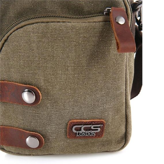 Сумка через плече чоловіча ÇÇS London 31471 з канвасу, зелена, 16x20x6 см, з регульованим ременем, 3 кишені з блискавкою - фото 4
