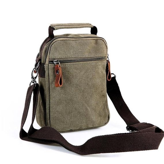 Сумка через плече чоловіча ÇÇS London 31471 з канвасу, зелена, 16x20x6 см, з регульованим ременем, 3 кишені з блискавкою - фото 5