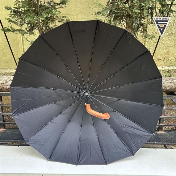 Rşt 16 Telli Baston Şemsiye Desenli Siyah - fotoğraf 4