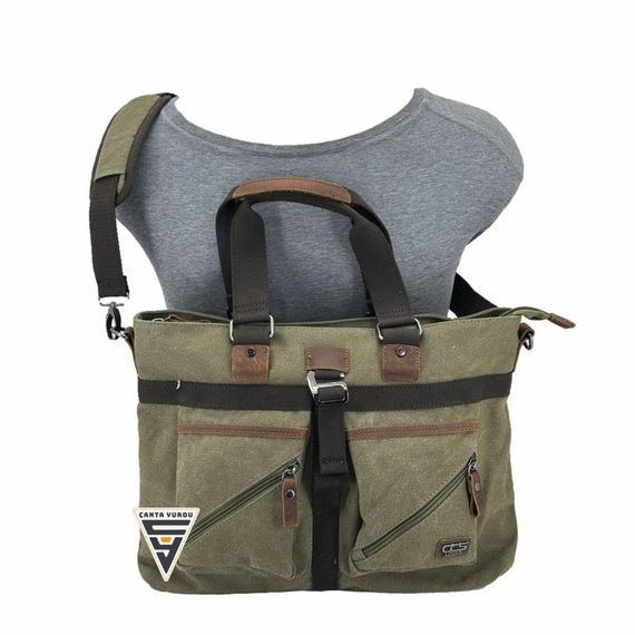 حقيبة كتف من القماش GCs London 31490 باللون الكاكي - صورة 5